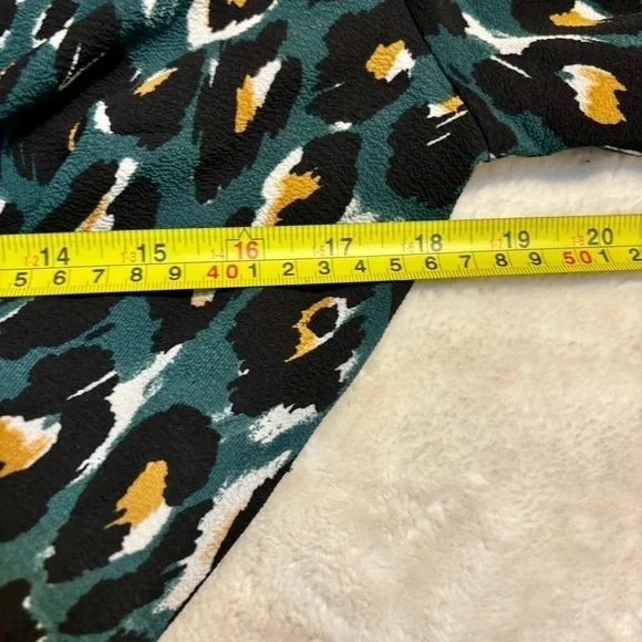 Express Dress Small Olive Green Animal Print Black Mustard Cream Mini Faux Wrap - Picture 12 of 15